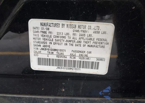 2008 Infiniti G35 Journey from USA, damaged, VIN JNKBV61E68M215571